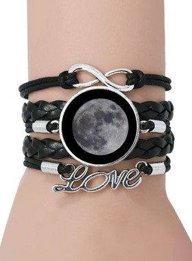 月亮黑色永恒礼品皮革手链