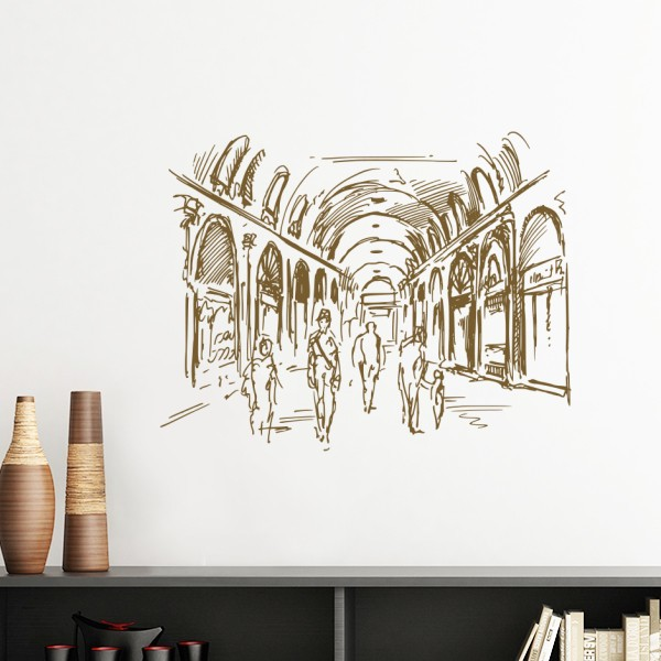 走廊国家地标风景素描插画墙贴壁纸房间贴花学校幼儿园装饰图片