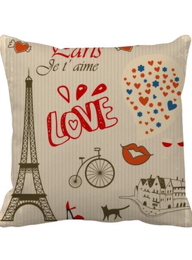 尔铁塔风景插画方形抱枕靠枕沙发靠垫双面含芯礼物学校幼儿园装饰