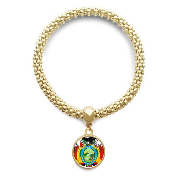 玻利维亚国徽标志符号图案金色圆形金属吊坠手链饰品首饰礼品礼物