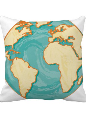 球海洋大地插画方形抱枕靠枕沙发靠垫双面含芯礼物学校幼儿园装饰