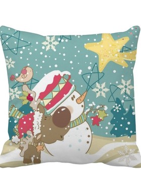 狗节日插画图案方形抱枕靠枕沙发靠垫双面含芯礼物学校幼儿园装饰