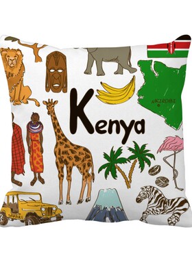 物国旗饮食插画方形抱枕靠枕沙发靠垫双面含芯礼物学校幼儿园装饰