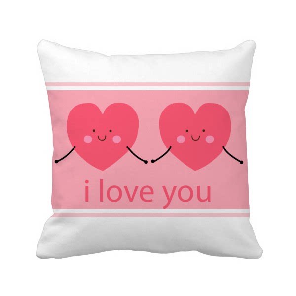含芯礼物情人节可爱笑脸粉色心我爱你图案方形抱枕学校幼儿园装饰