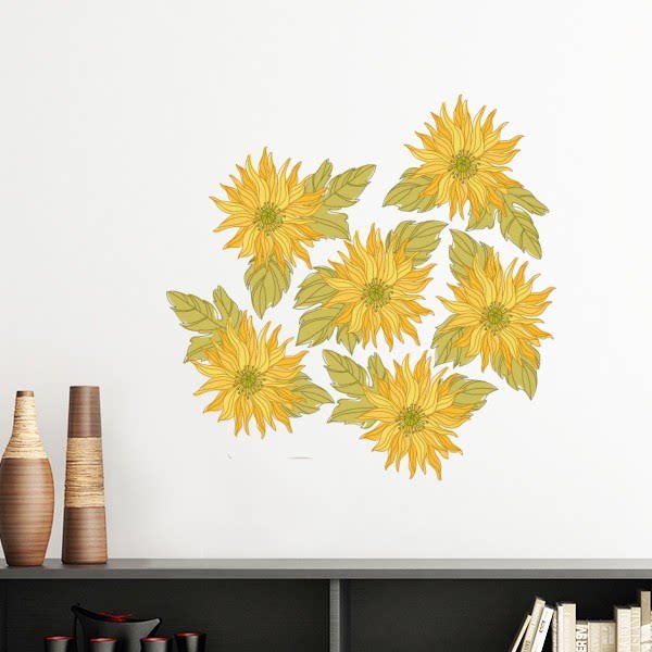 手绘向日葵黄色花卉绿叶墙贴壁纸房间贴花学校幼儿园装饰