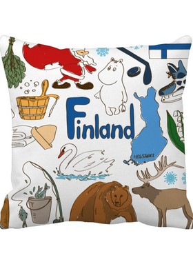 物国旗插画图案方形抱枕靠枕沙发靠垫双面含芯礼物学校幼儿园装饰