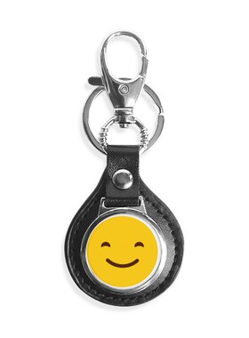 微笑黄色可爱网聊表情包插画汽车钥匙扣金属皮革链圈环挂件礼物