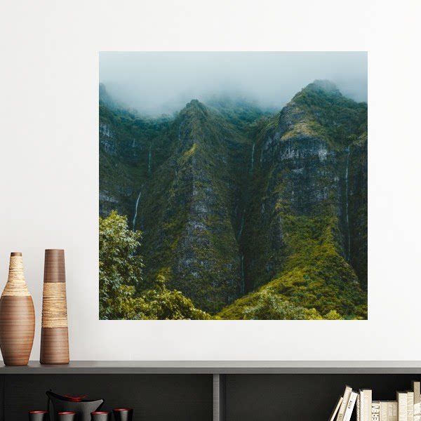 绿色山脉悬崖雨林绿叶云雾墙贴壁纸房间贴花学校幼儿园装饰