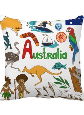 俗地标动物插画方形抱枕靠枕沙发靠垫双面含芯礼物学校幼儿园装饰