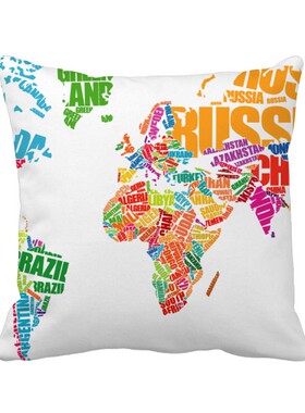 图国家名称插画方形抱枕靠枕沙发靠垫双面含芯礼物学校幼儿园装饰