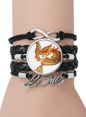 动物艺术纹理黑色永恒皮革手链