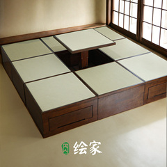 绘家榻榻米地台日式实木储物整体组合收纳升降桌插电动遥控定制