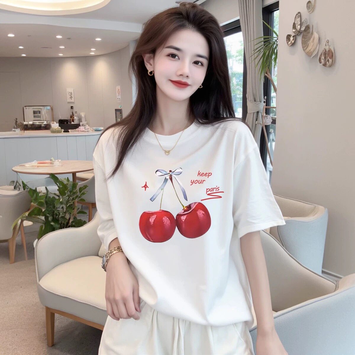 纯棉重磅潮牌印花短袖T恤衫男女夏季新款宽松落肩款半袖上衣成4