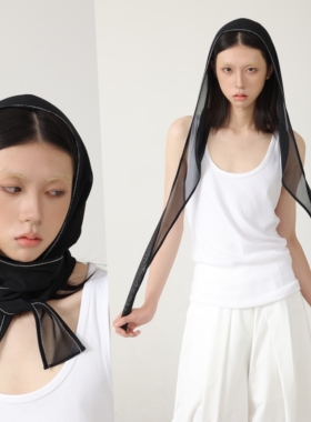 YEZI OD 2026新款y2k黑色网纱头巾女水钻绑带辣妹包头三角巾发饰