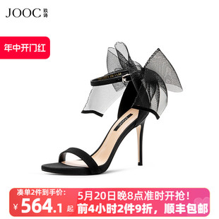 时尚 JOOC玖诗春夏热卖 6078 新款 女一字扣带蝴蝶结高跟鞋 明星款 凉鞋