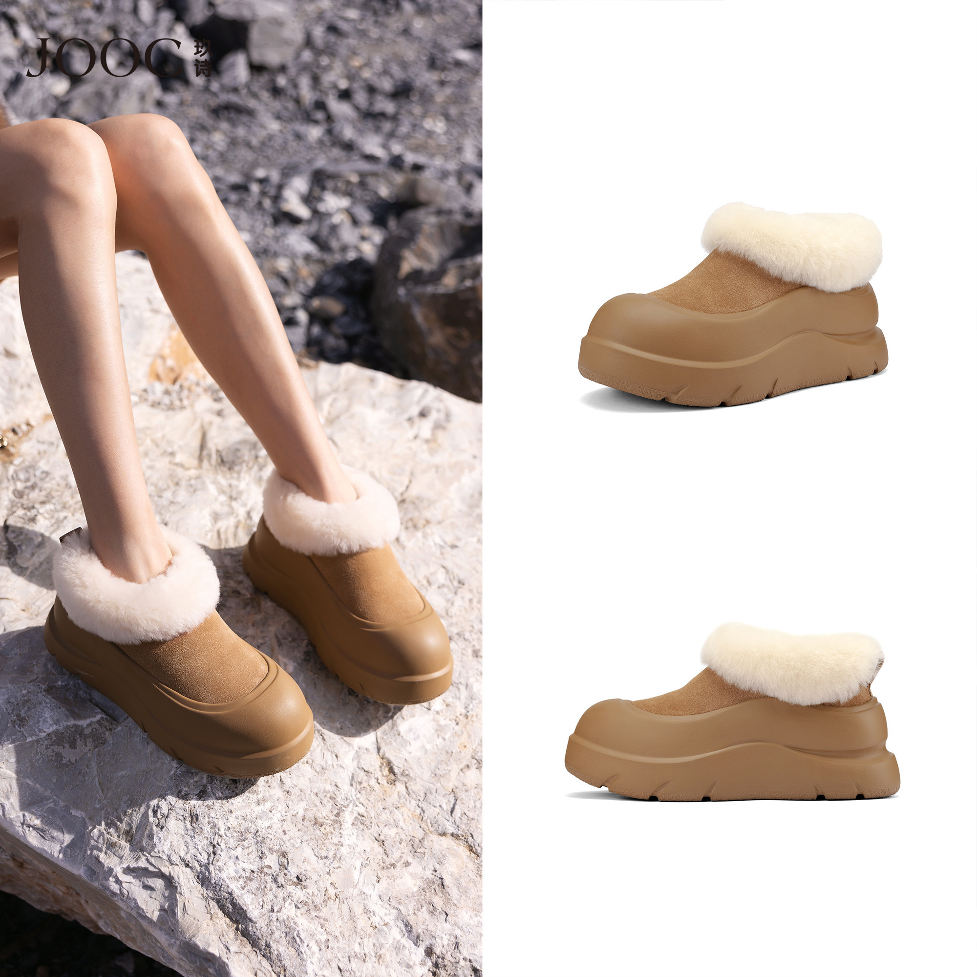 厚底魔术贴雪地靴毛毛鞋女