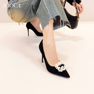 JOOC玖诗珍珠装饰尖头细跟高跟鞋女2026春季新款性感时尚浅口单鞋