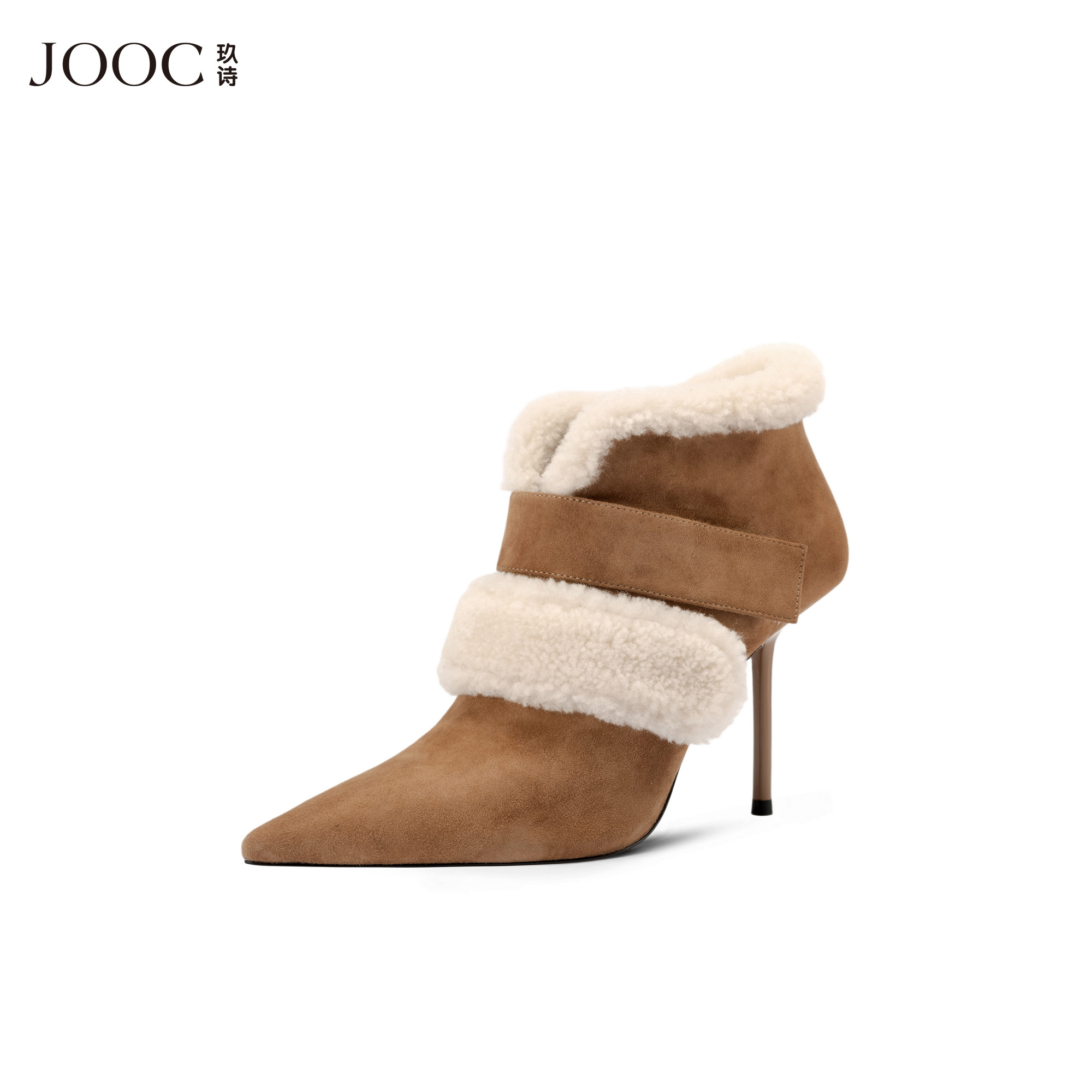 JOOC玖诗尖头短靴女秋冬热卖新款羊毛加绒气质美拉德风高跟时装靴,女鞋,时装靴,淘宝优惠券,粉丝福利购,淘宝优惠卷