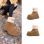 JOOC玖诗厚底羊羔毛雪地靴女2025冬季 新款 小个子坡跟保暖加绒棉靴