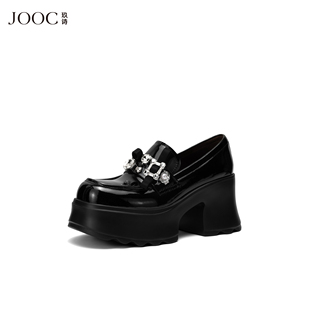 【复古时髦】JOOC玖诗水钻方扣小皮鞋女2026春季新款粗高跟乐福鞋