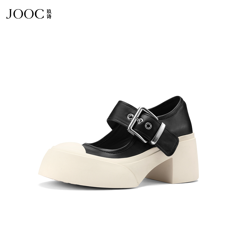 【意见领袖】JOOC玖诗复古玛丽珍鞋女2025早春新款休闲粗跟小皮鞋