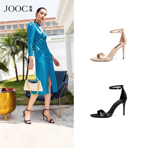 JOOC黑色高跟鞋夏季新款性感一字