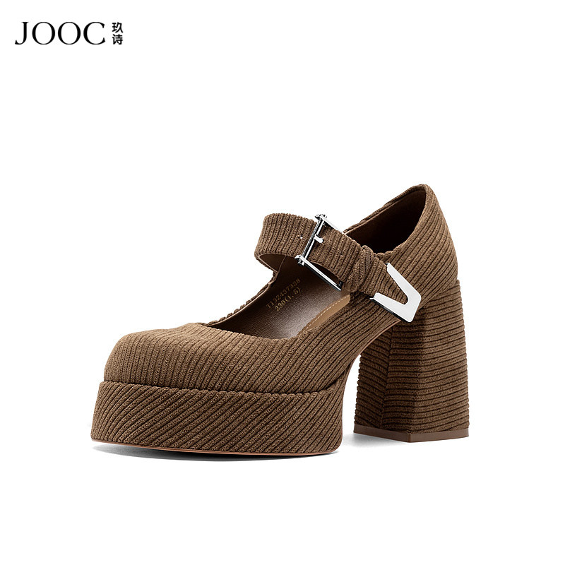 JOOC玖诗粗跟灯芯绒女鞋2026春季新款浅口单鞋百搭一字带高跟鞋女,女鞋,浅口单鞋,淘宝优惠券,粉丝福利购,淘宝优惠卷