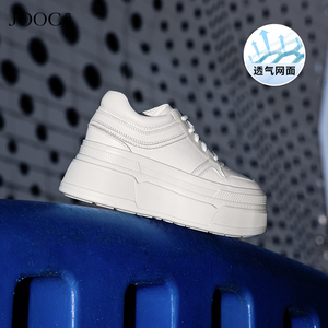 JOOC玖诗厚底小白鞋女当季网面透气增高休闲板鞋真皮运动鞋