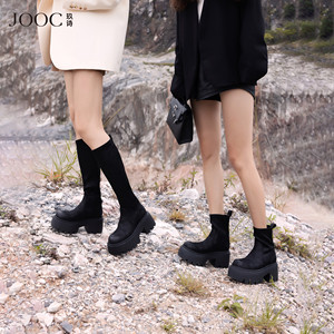 【城市漫步】JOOC玖诗时尚厚底长靴女直筒秋冬新款气质高筒靴百搭