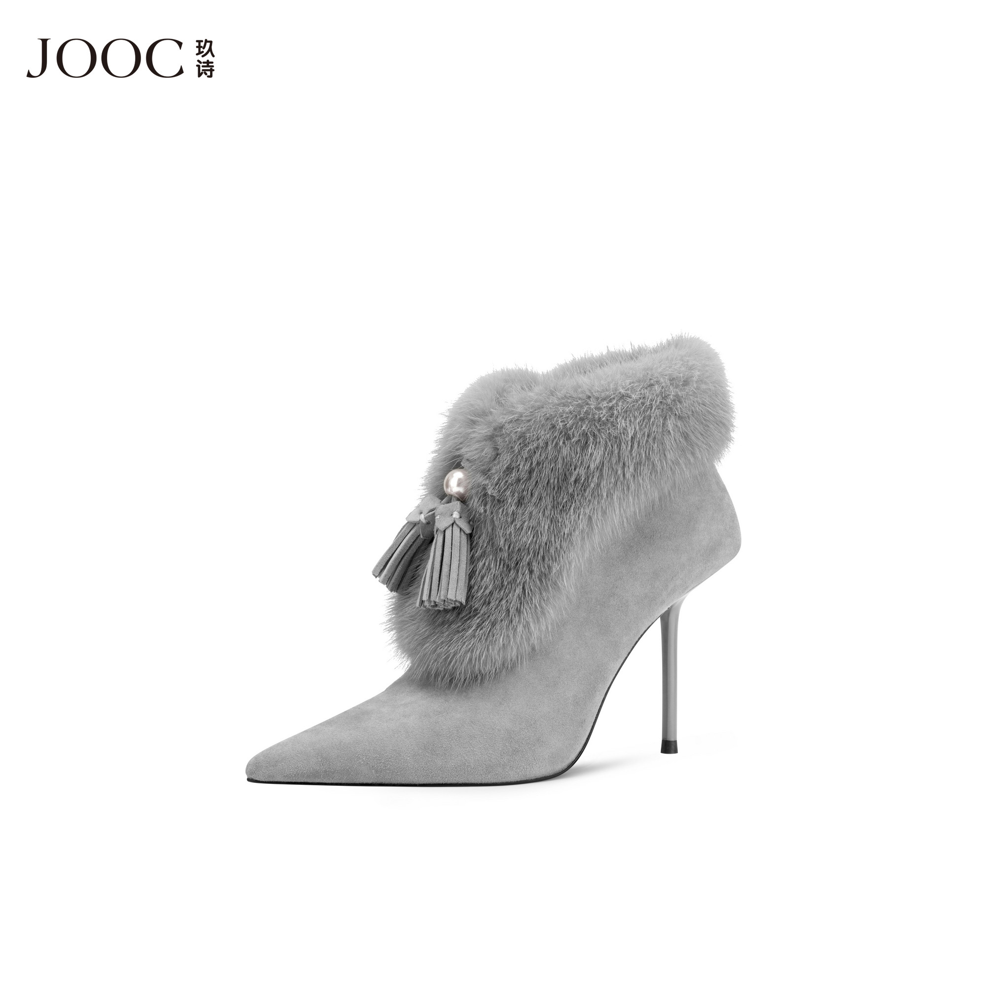 【梦幻星辰】JOOC玖诗水貂毛时装靴女2025冬季新款尖头细高跟踝靴