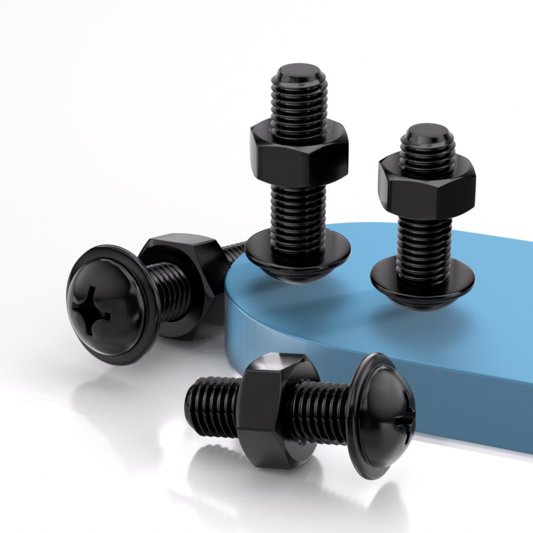黑色十字圆头带垫螺丝螺母套装