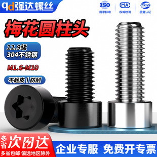 QD304不锈钢12.9级圆柱头内六角梅花螺丝防盗小螺钉M2M2.5M3M4
