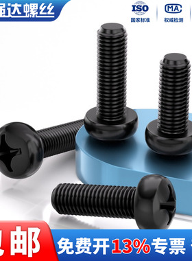 黑色304不锈钢十字小盘头螺丝钉GB823圆头机牙螺栓M2M3M4M5M6M8mm