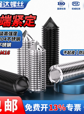 QD12.9级/黑色304不锈钢尖头紧定螺丝内六角螺钉止付机米顶M3-M16