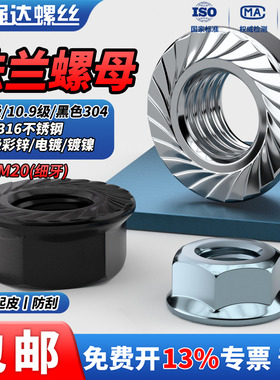 QD304/316细牙六角/4.8级彩锌/电镀/镀镍/10.9级黑色六角法兰螺母