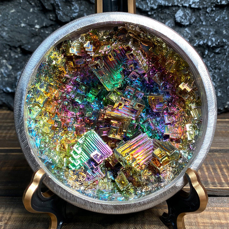 017天然铋矿聚宝盆摆件铋矿石铋晶体自然结晶金属矿物标本家摆饰