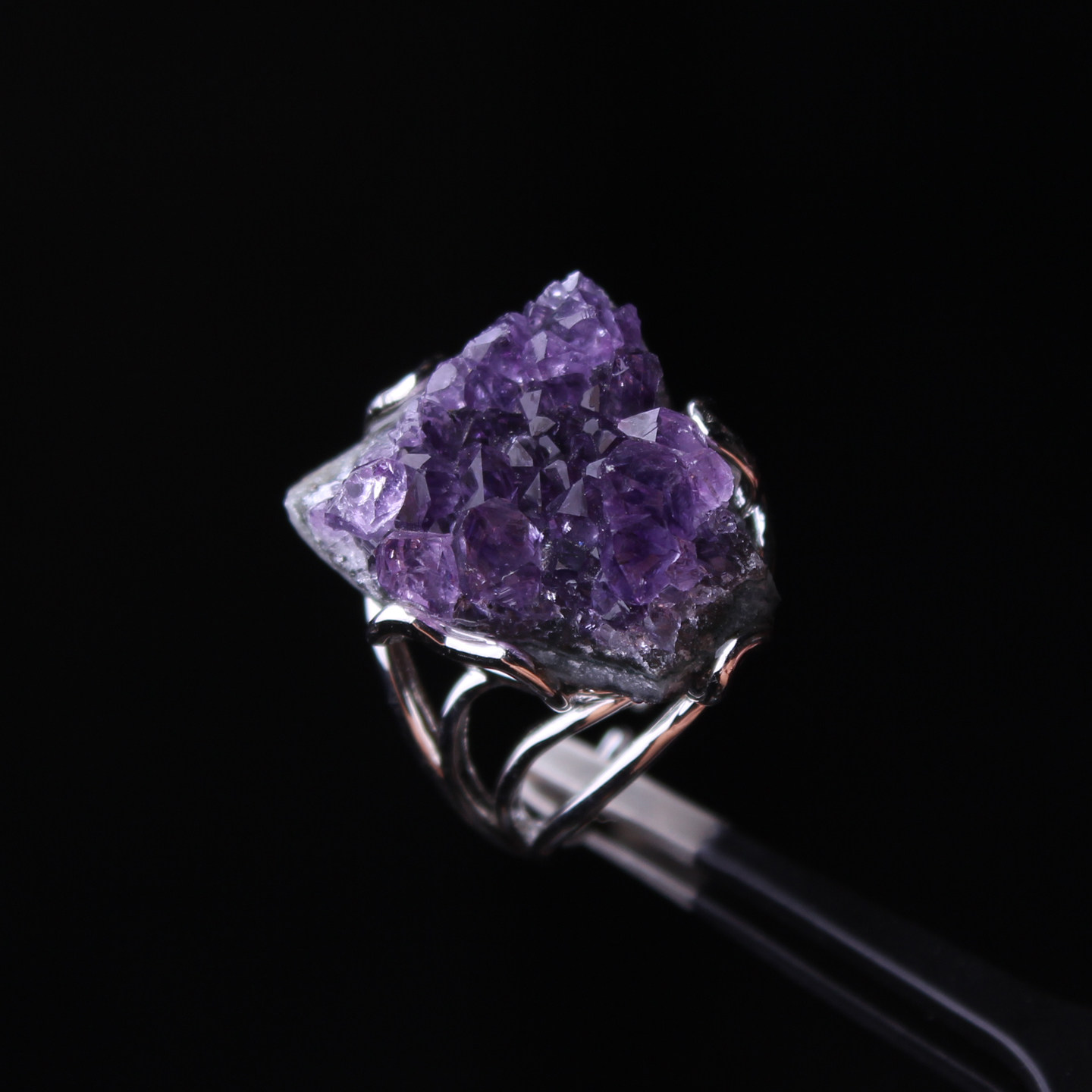VIVIYEMAO 一物一图 法式个性 天然紫水晶原石戒指 指环 奇石紫晶