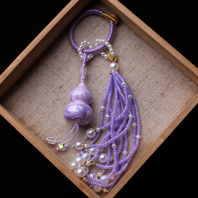 HL08diy成品大漆葫芦编织流苏扇子配饰配件穗子古风汉服包包挂件