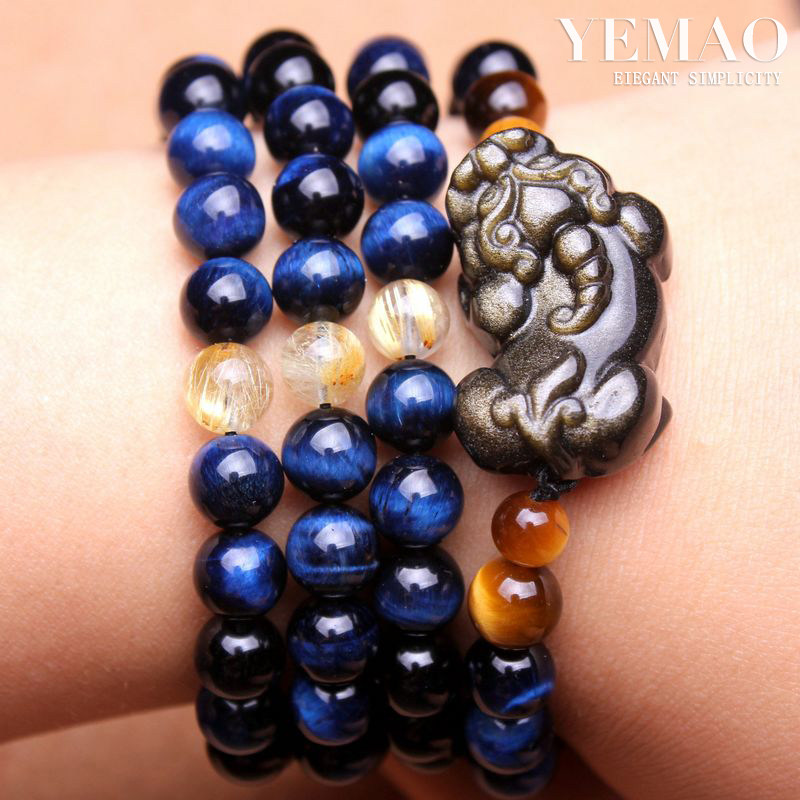 天然虎眼石手链蓝虎眼黄虎睛石木纹石闪电纹多圈貔貅猫眼手串情侣