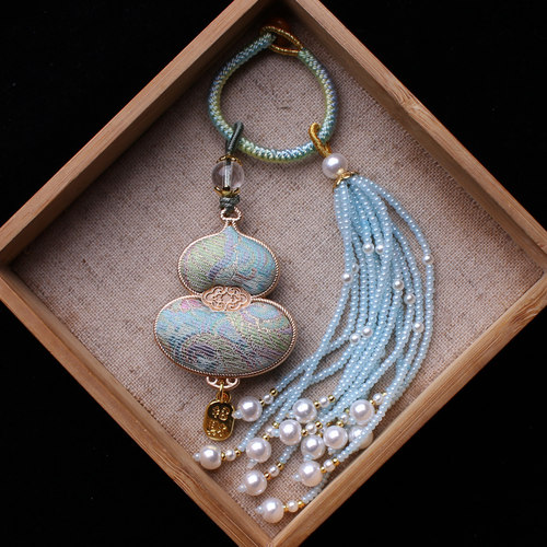 浅蓝色葫芦非遗宋锦包包挂件旗袍汉服流苏穗子挂饰钥匙扣坠车挂