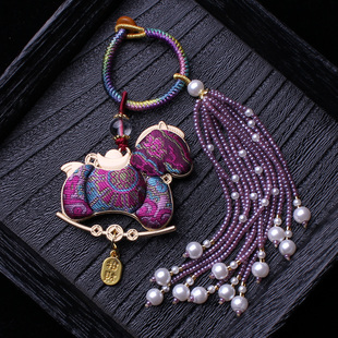 紫色小马双面非遗宋锦包包挂件流苏穗子旗袍汉服挂饰车挂钥匙吊坠