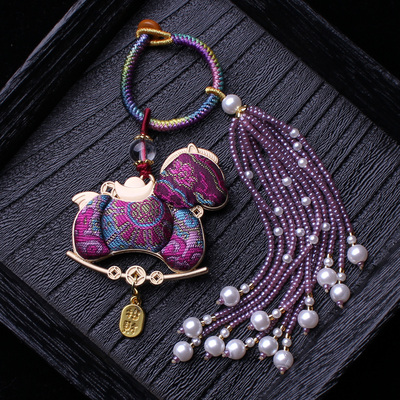 紫色小马双面非遗宋锦包包挂件流苏穗子旗袍汉服挂饰车挂钥匙吊坠