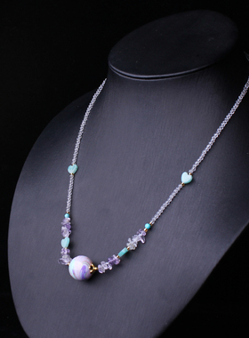 原创设计编织成品非遗大漆单珠项链女款锁骨链简约中国风时尚颈链