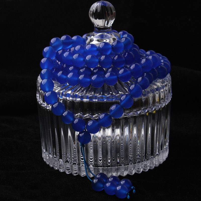 天然宝蓝色玛瑙手链108颗多圈佛珠水晶手串蓝玉髓男女款把玩念珠