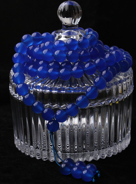 天然宝蓝色玛瑙手链108颗多圈佛珠水晶手串蓝玉髓男女款把玩念珠