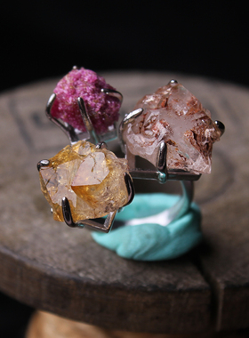 002一物一图个性独特天然水晶奇石戒指男女款指环随形原石矿标