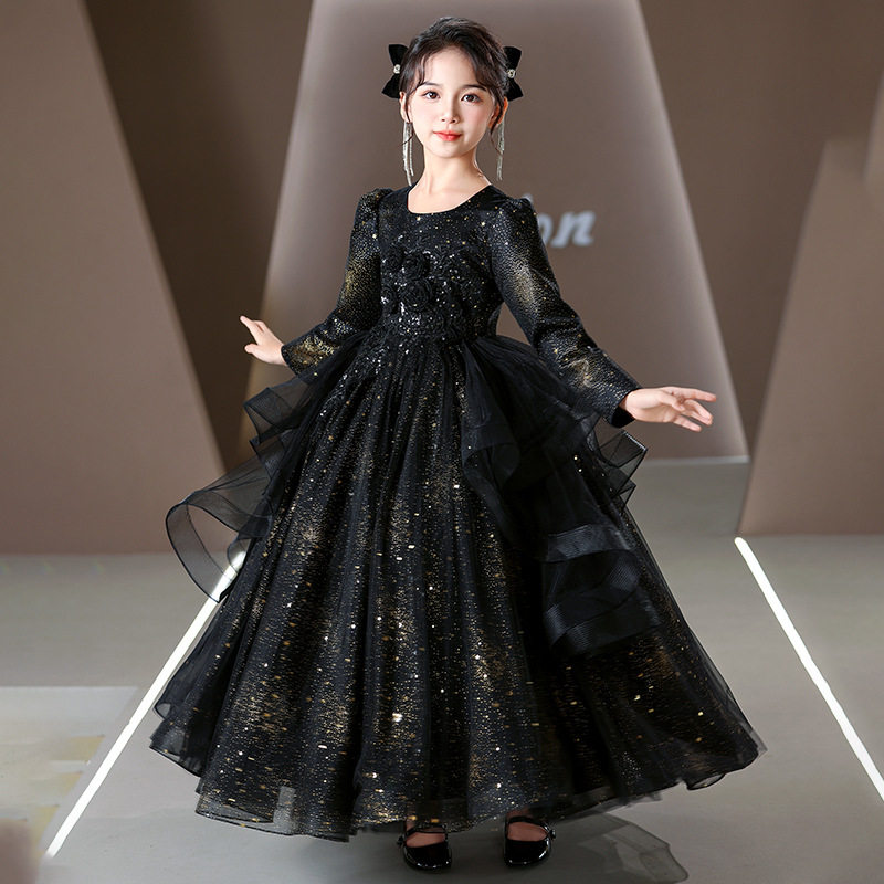 现货跨境女童晚礼服黑色花童婚纱钢琴演奏主持人演奏公主裙,童装/婴儿装/亲子装,儿童礼服,淘宝优惠券,粉丝福利购,淘宝优惠卷