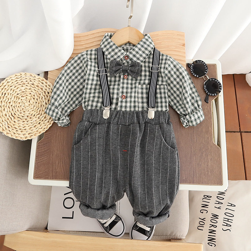 童装男童秋装背带裤套装洋气休闲宝宝春秋季衣服格子长袖两件套潮,童装/婴儿装/亲子装,儿童运动套装,淘宝优惠券,粉丝福利购,淘宝优惠卷