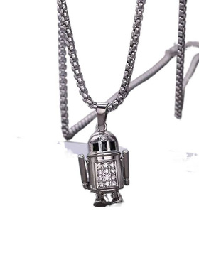 2025秋冬新款卡通满钻机器人钛钢项链四肢可活动机器人解压毛衣链