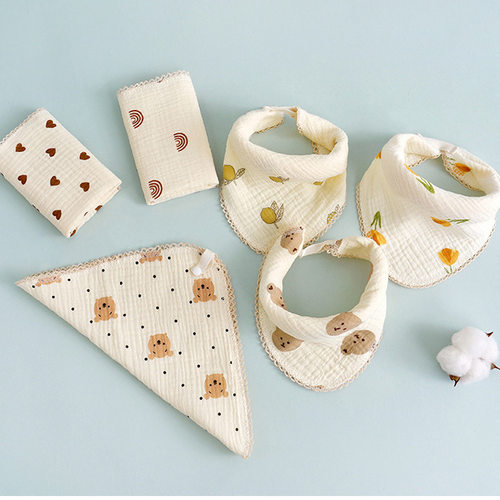 纯棉绉布儿童毛巾洗脸面巾婴儿口水巾宝宝三角巾新生儿防吐奶围嘴